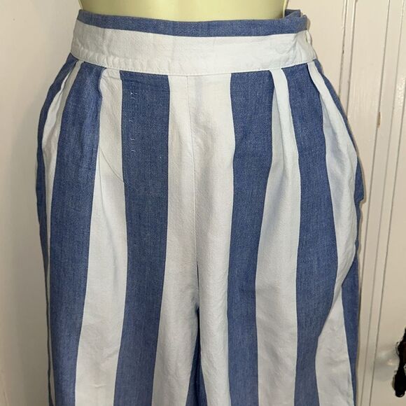 Vintage 70s Breeches Brand Blue and White Striped High Waisted Cotton Pants - Picture 2 of 9